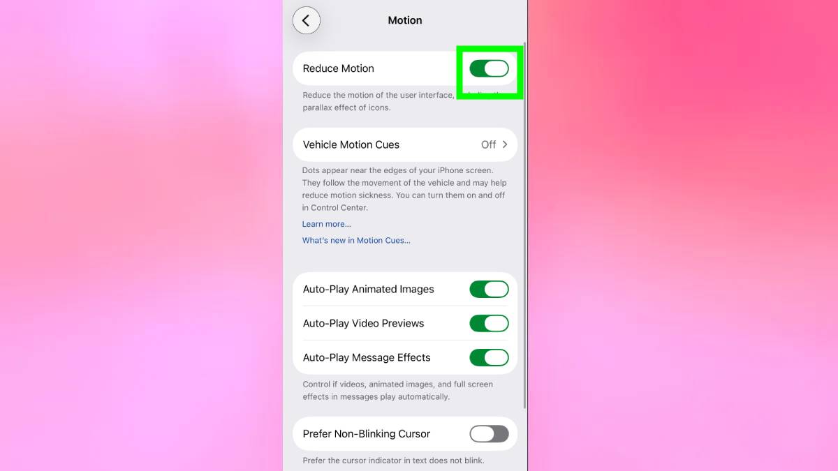 Réduire les mouvements sur iPhone iOS 26.4