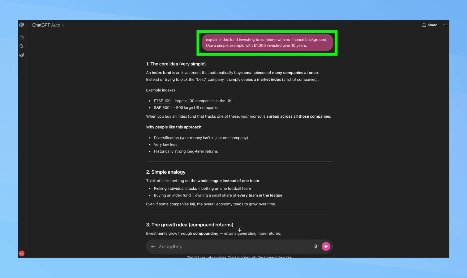 Invite détaillée dans ChatGPT