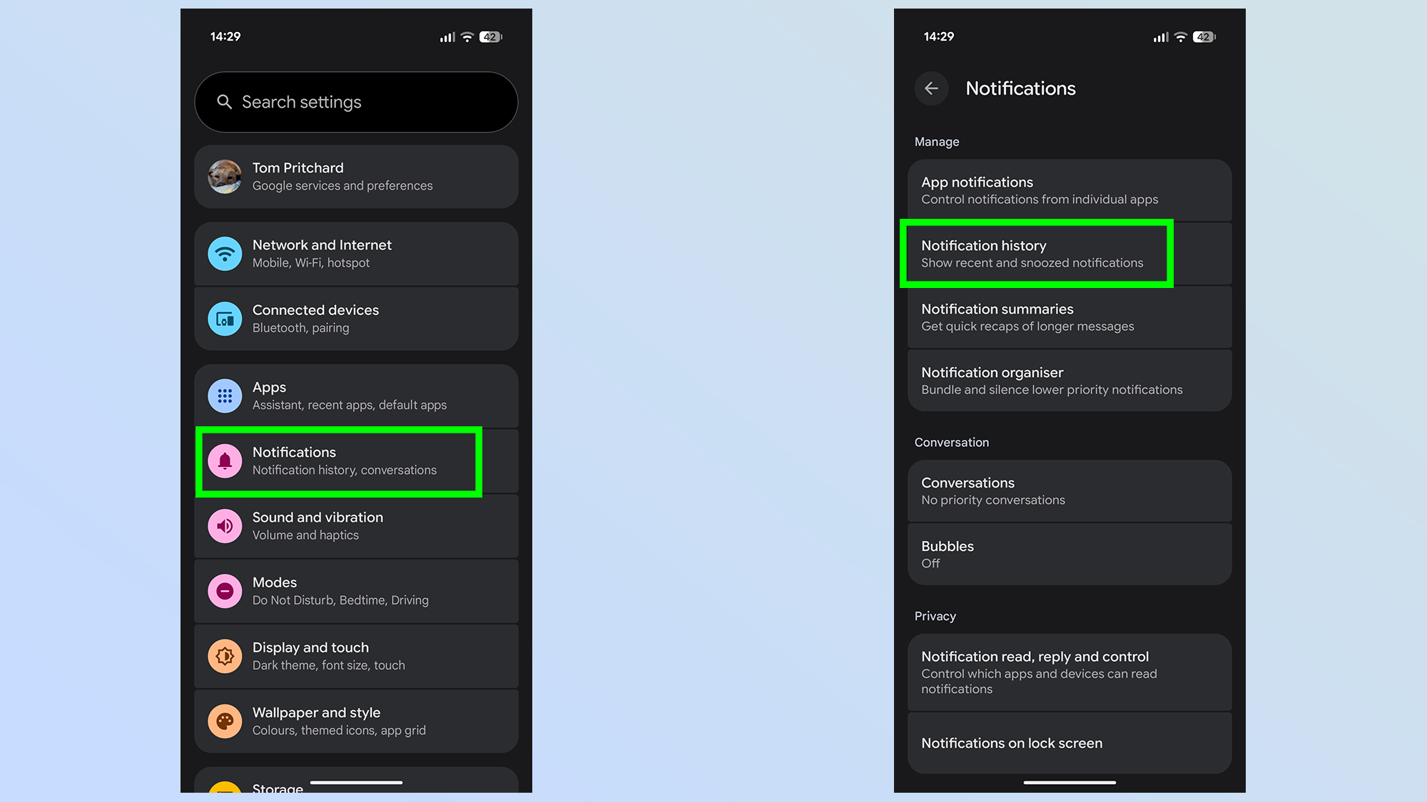 comment activer l'historique des notifications sur Android
