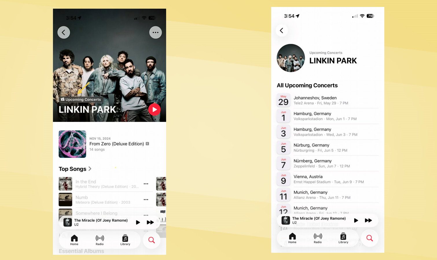 Captures d'écran de recherche de concerts iOS 26.4.