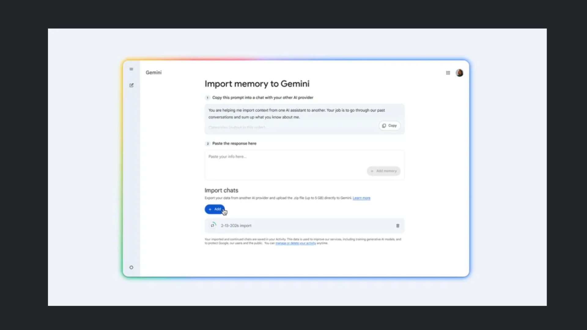 Mémoire Google Gemini