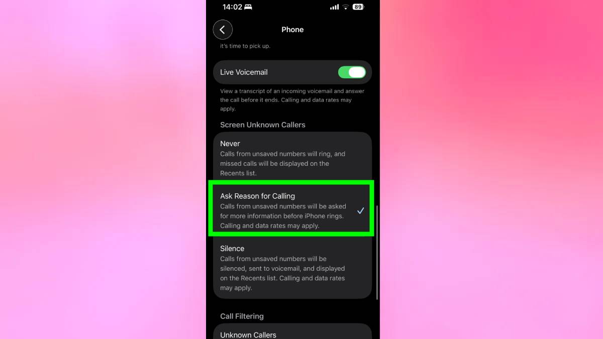 Demander la raison de l'appel activé sur iPhone