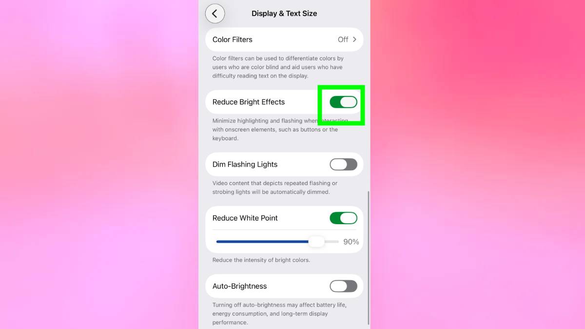 Réduire les effets lumineux sur iPhone iOS 26.4