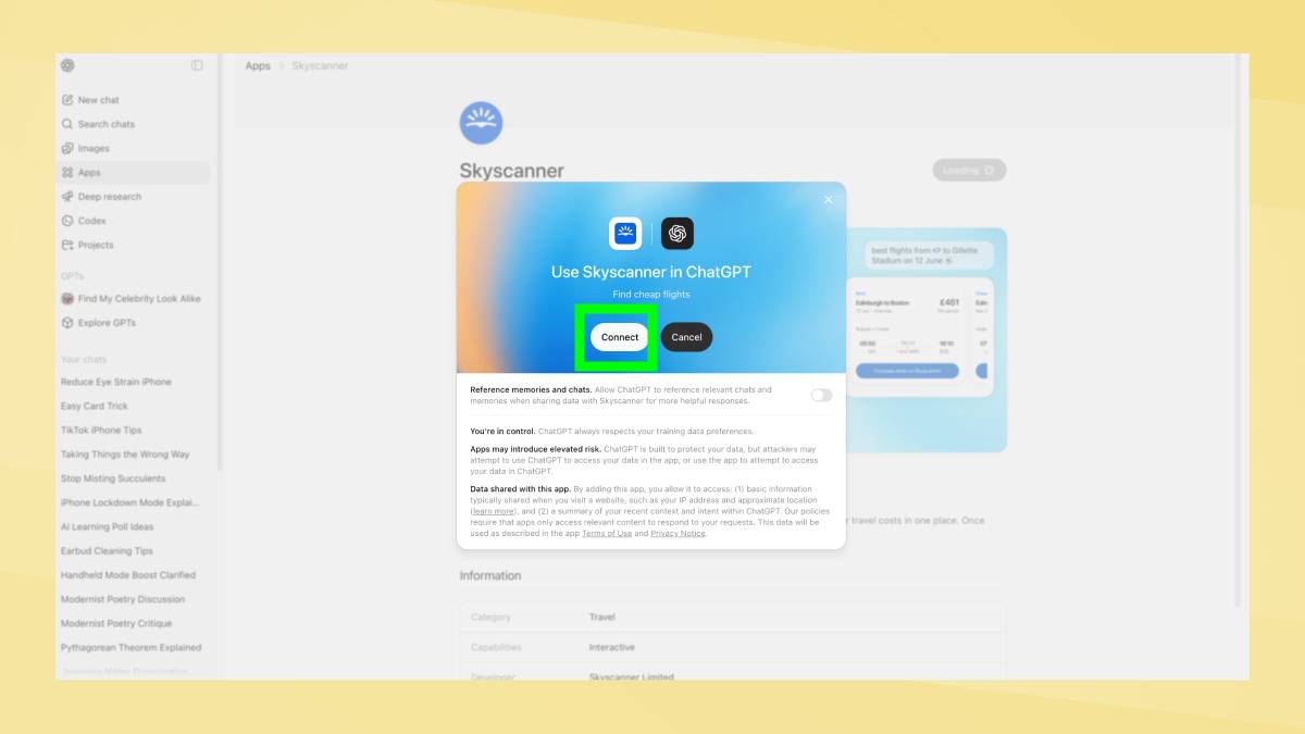 Connectez Skyscanner à ChatGPT