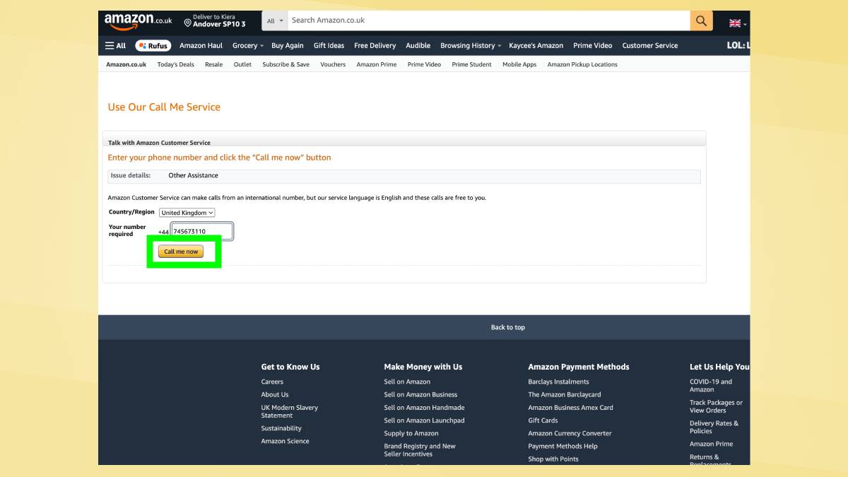 Appelez-moi maintenant mis en avant sur Amazon
