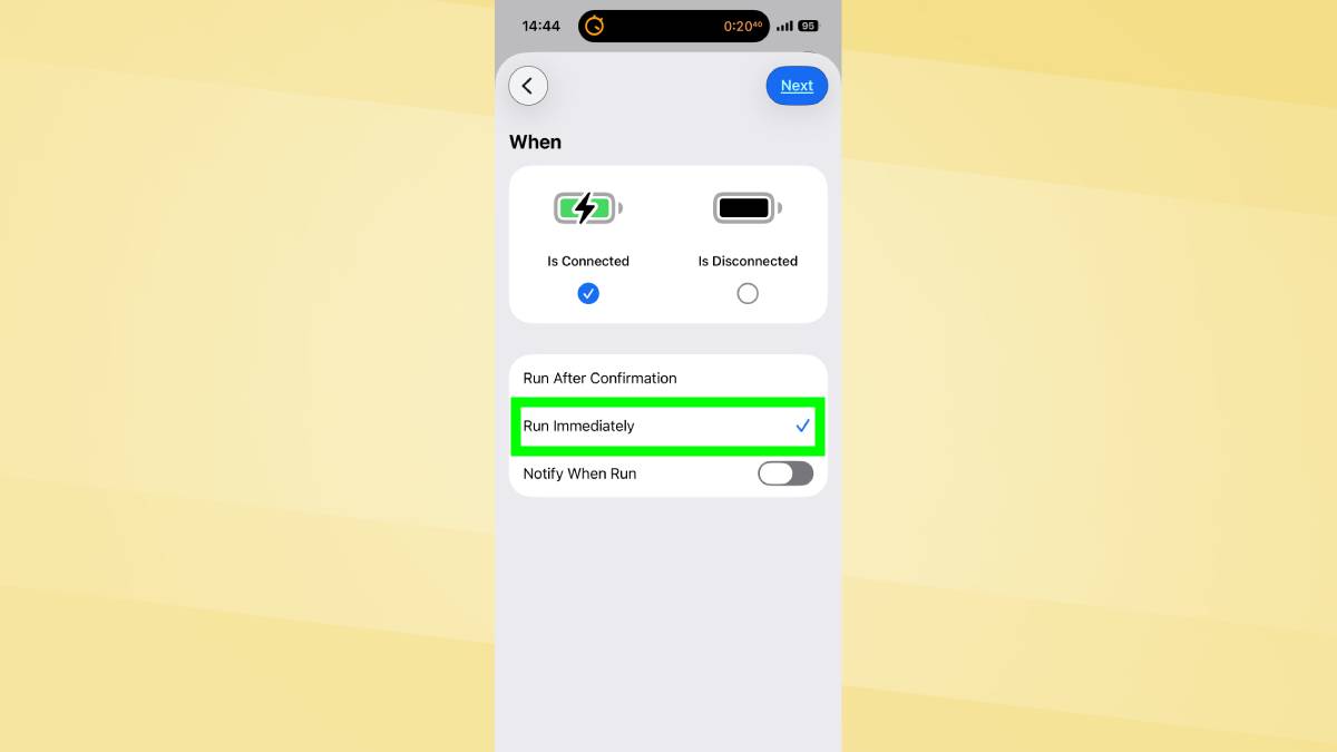 Exécuter immédiatement en surbrillance sur les raccourcis iPhone