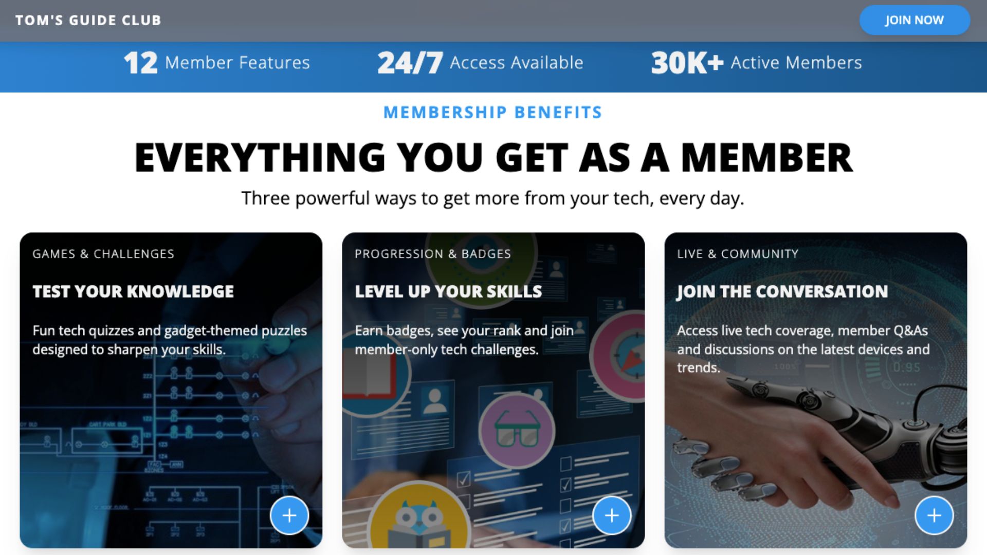 Une capture d'écran du site Web de Tom's Guide indiquant « Tout ce que vous obtenez en tant que membre »