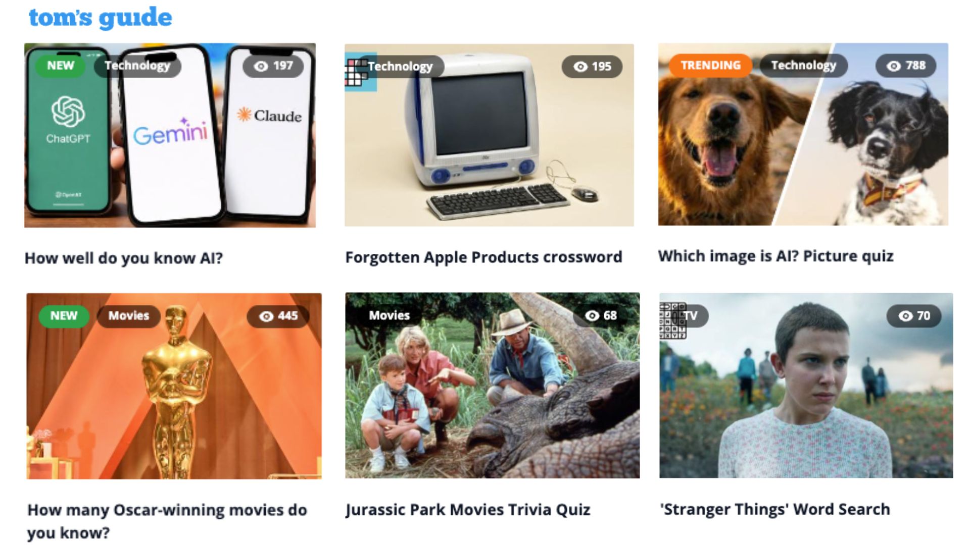 Capture d'écran de la page des puzzles et des quiz de Tom's Guide