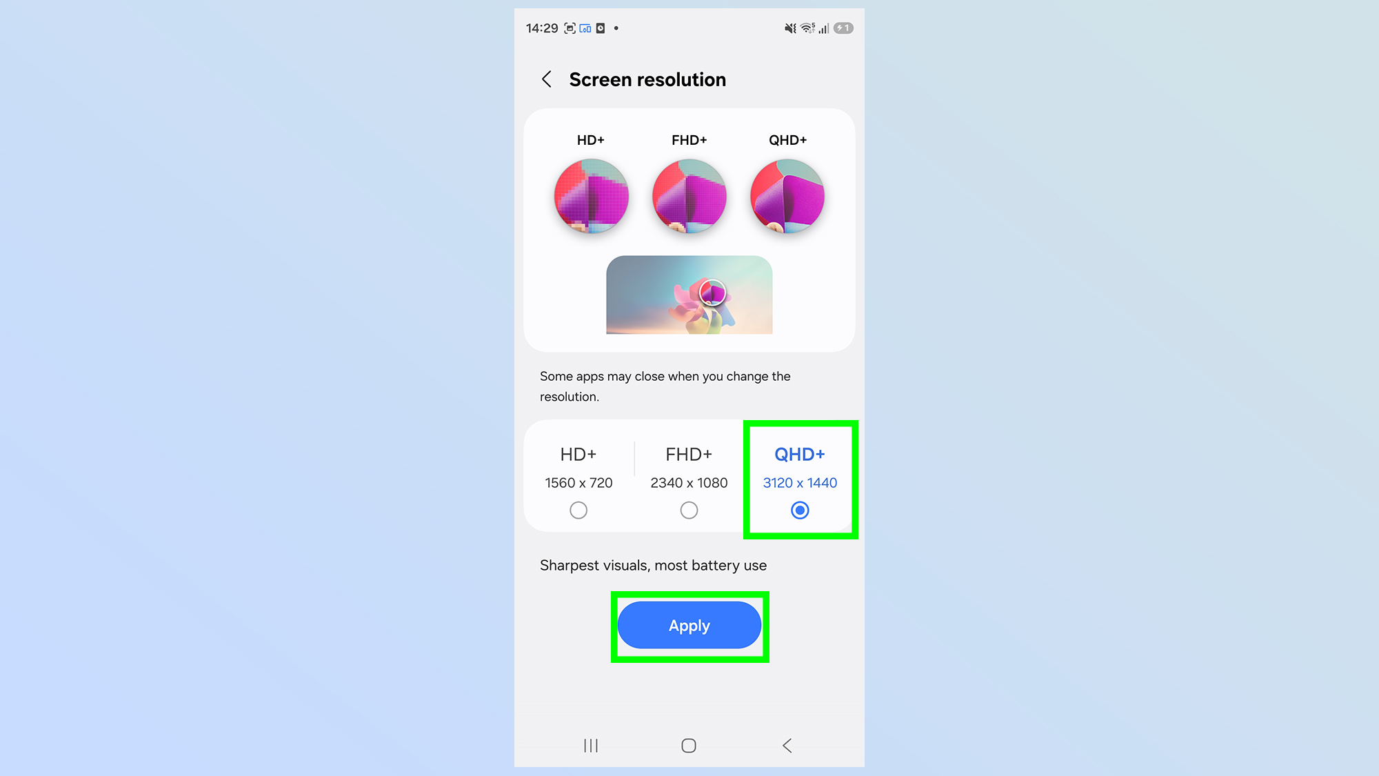 comment changer la résolution de l'écran sur le Galaxy S26 Ultra