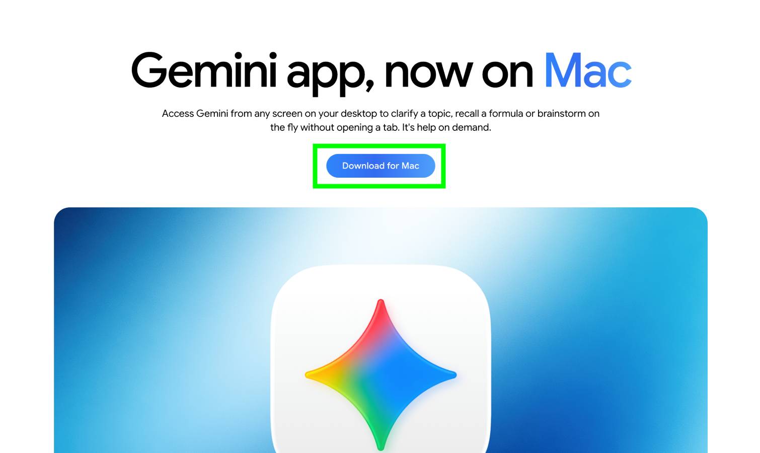 Téléchargement pour Mac mis en avant sur Gemini