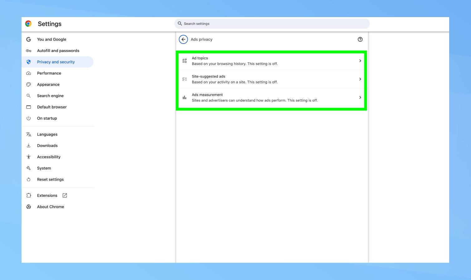 Tous les paramètres d'annonces sont désactivés dans Chrome