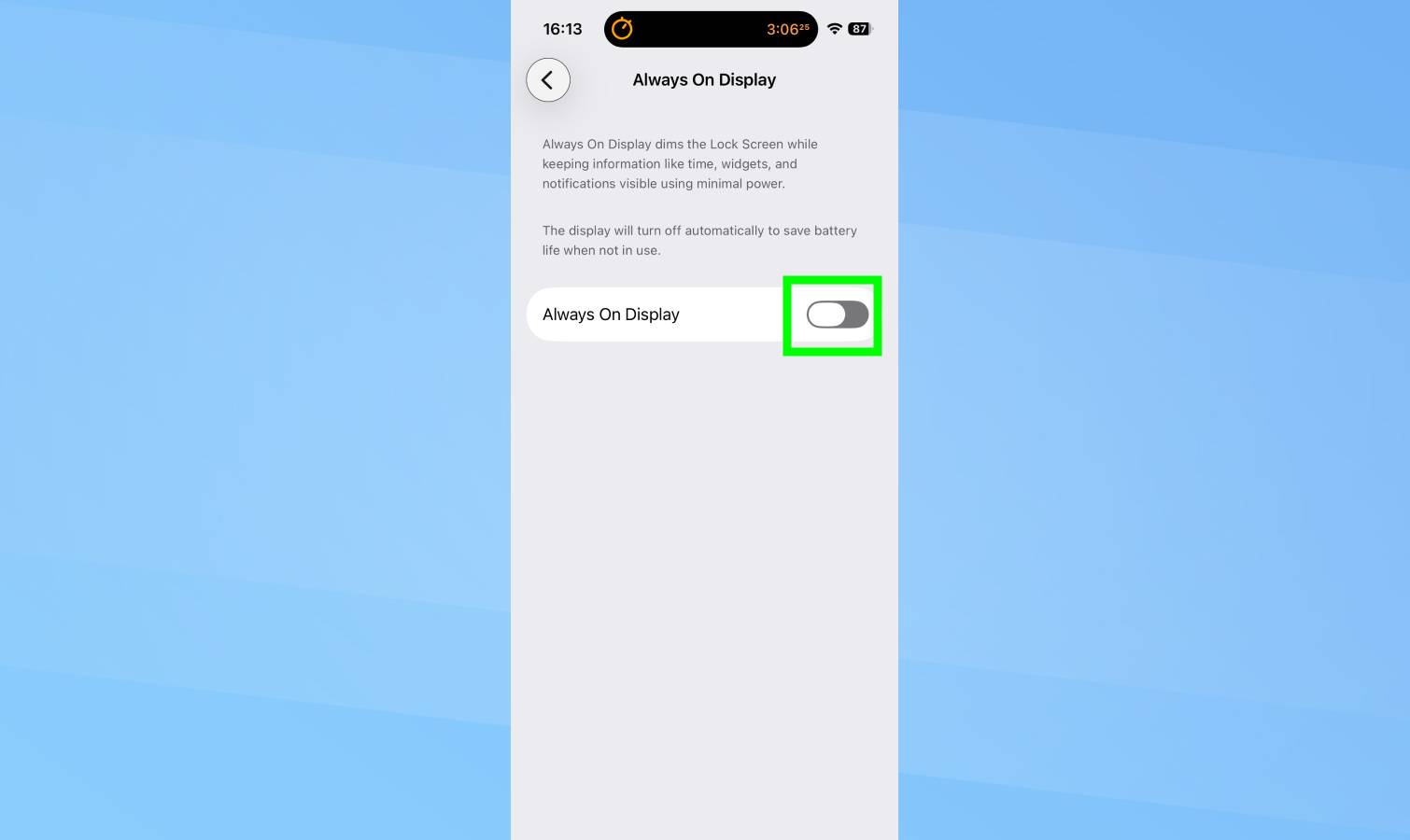 L'affichage permanent est désactivé