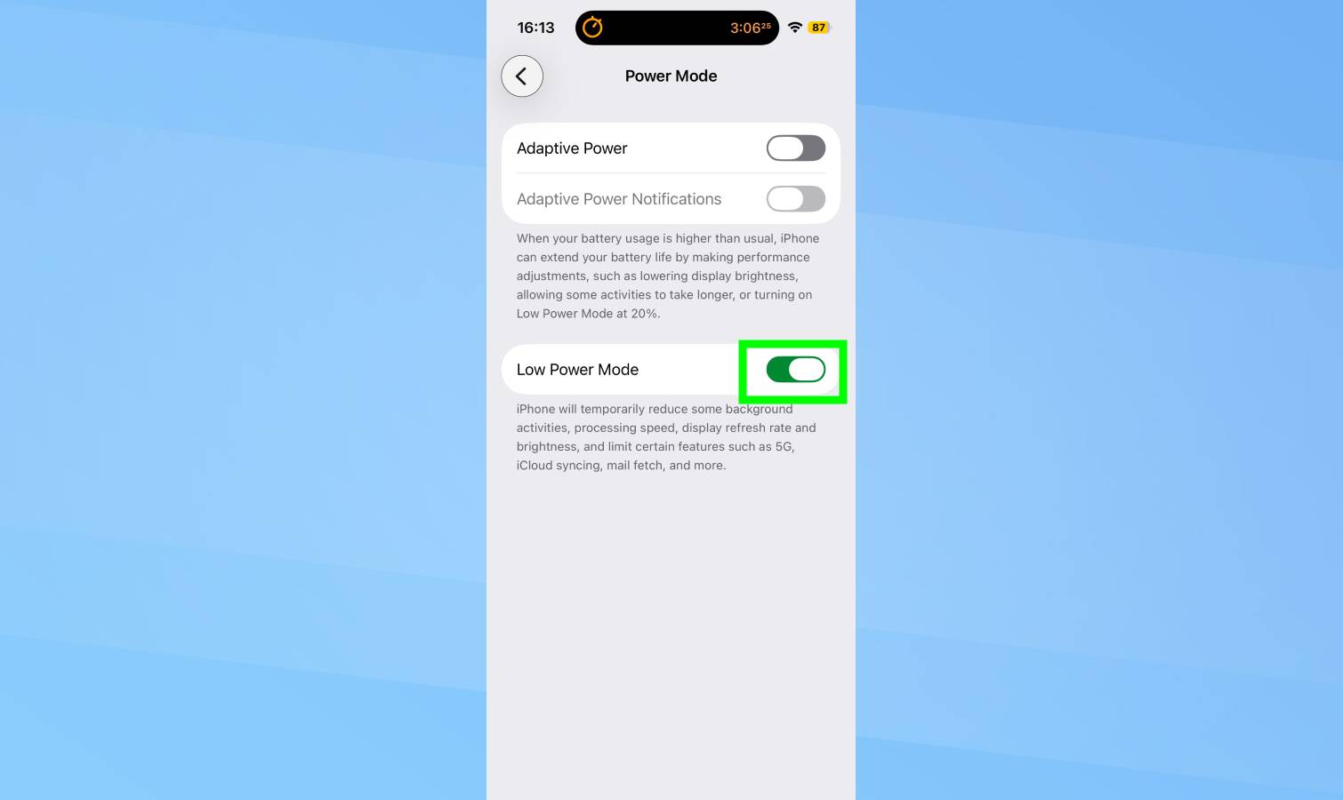 Mode faible consommation activé