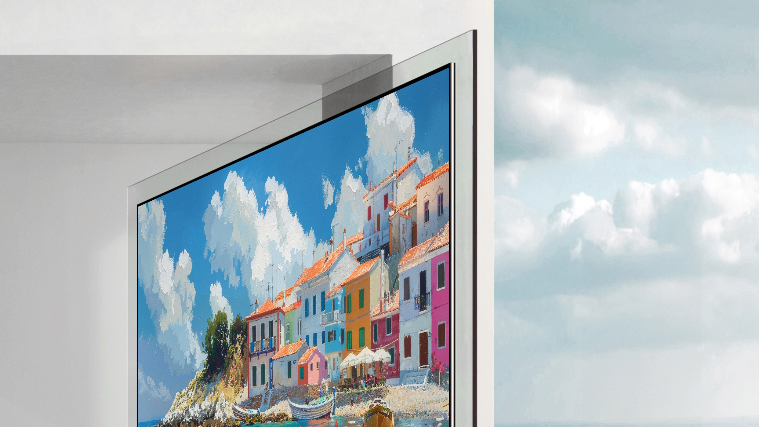 Le LG W6 Wallpaper OLED sur un écran en verre.