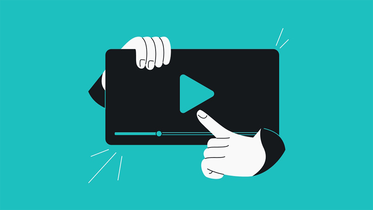 Graphique Surfshark représentant deux mains utilisant une tablette comportant un symbole Play, sur fond bleu.