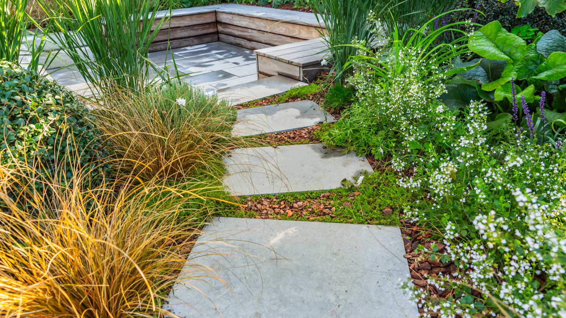 Quelques pavés dans un jardin