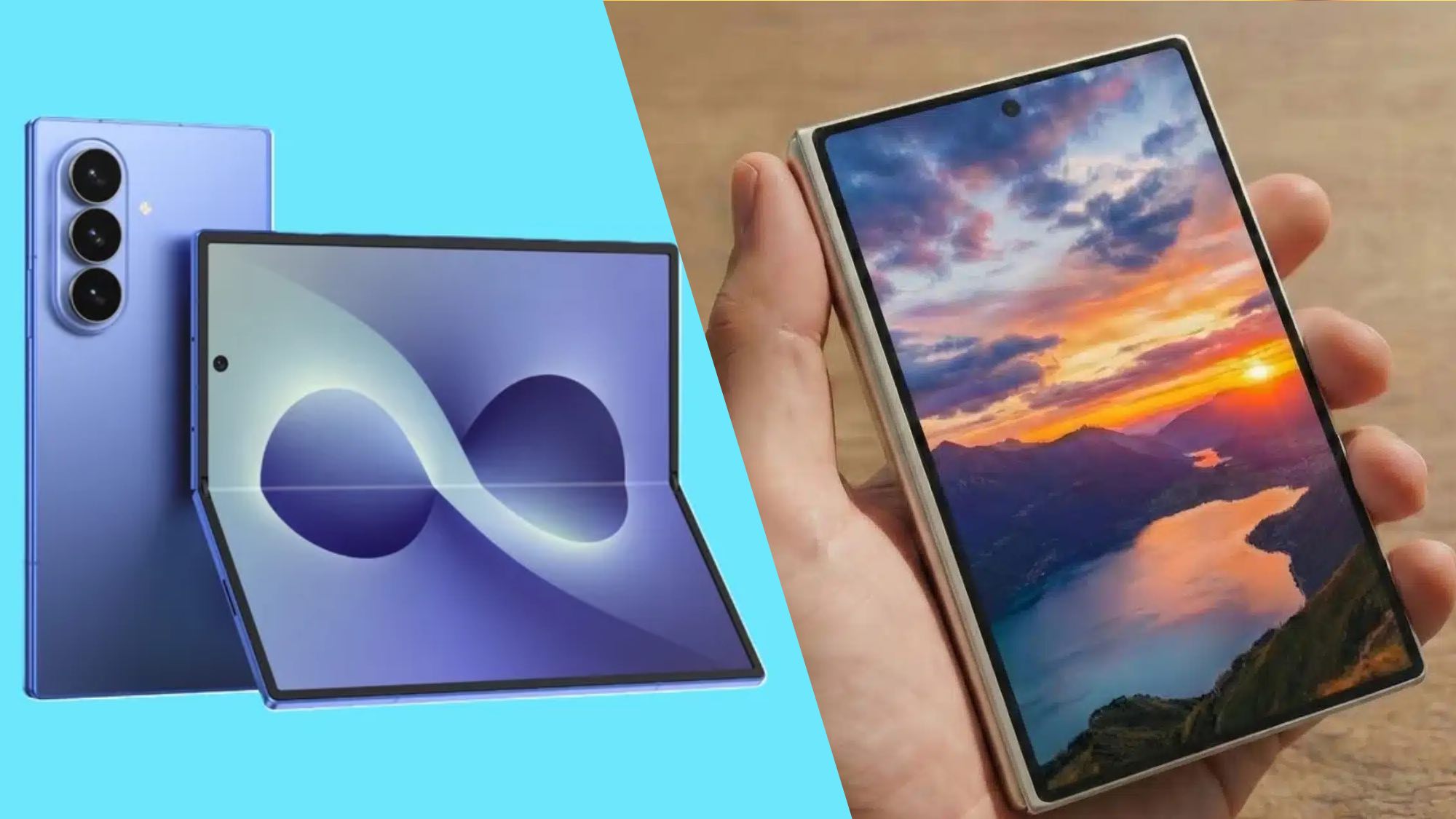 Rendu du Galaxy Z Fold 8 à côté du rendu du Galaxy Z Fold Wide