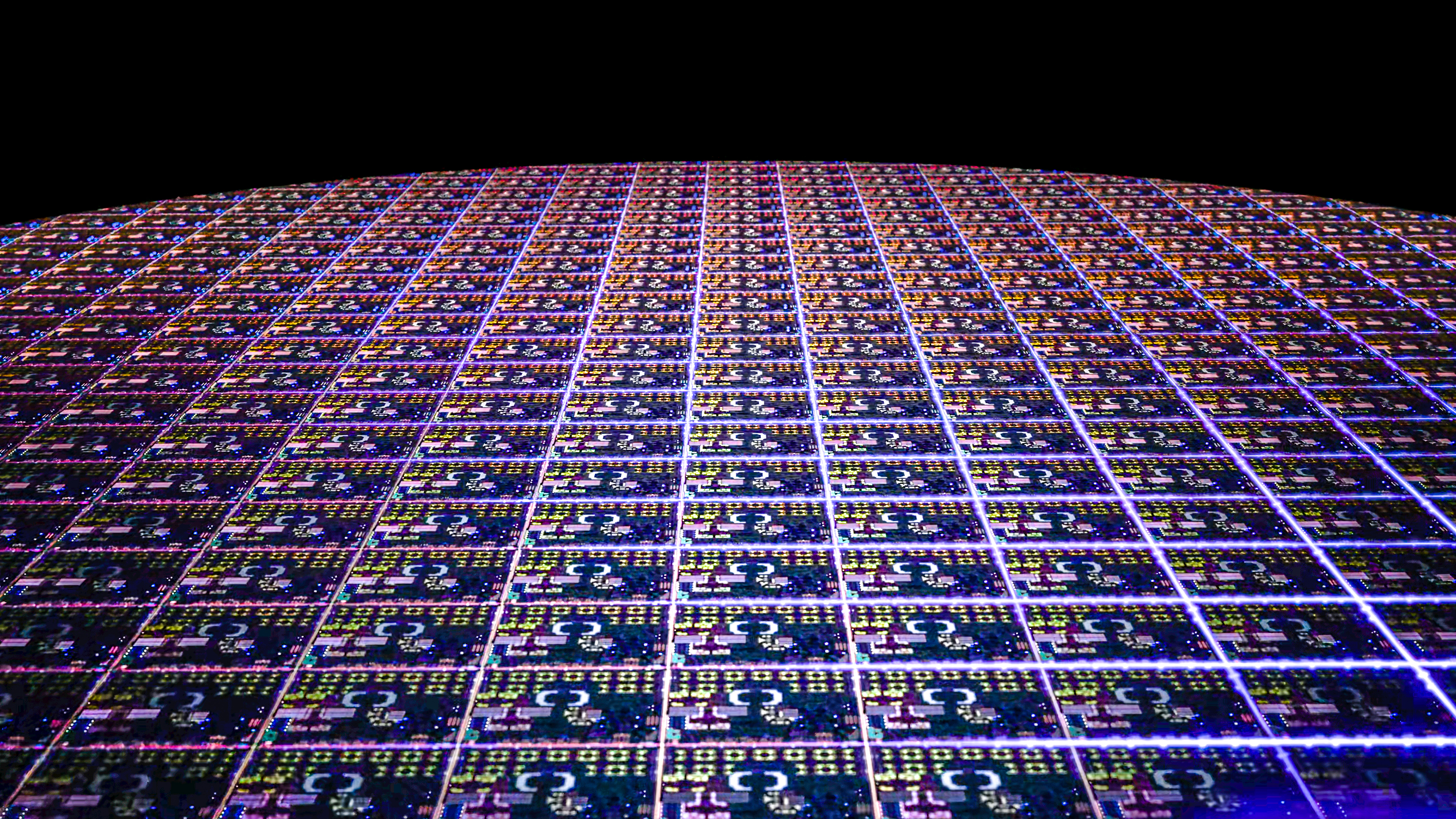 Graphique d'une plaquette de puces Apple M2 vue du dessus