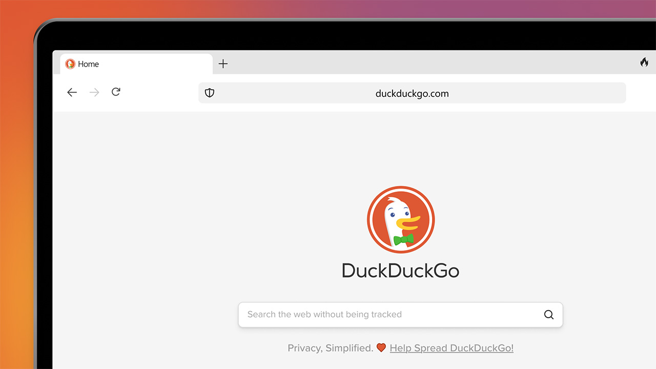 Maquette de navigateur DuckDuckGo affichée sur un ordinateur Windows