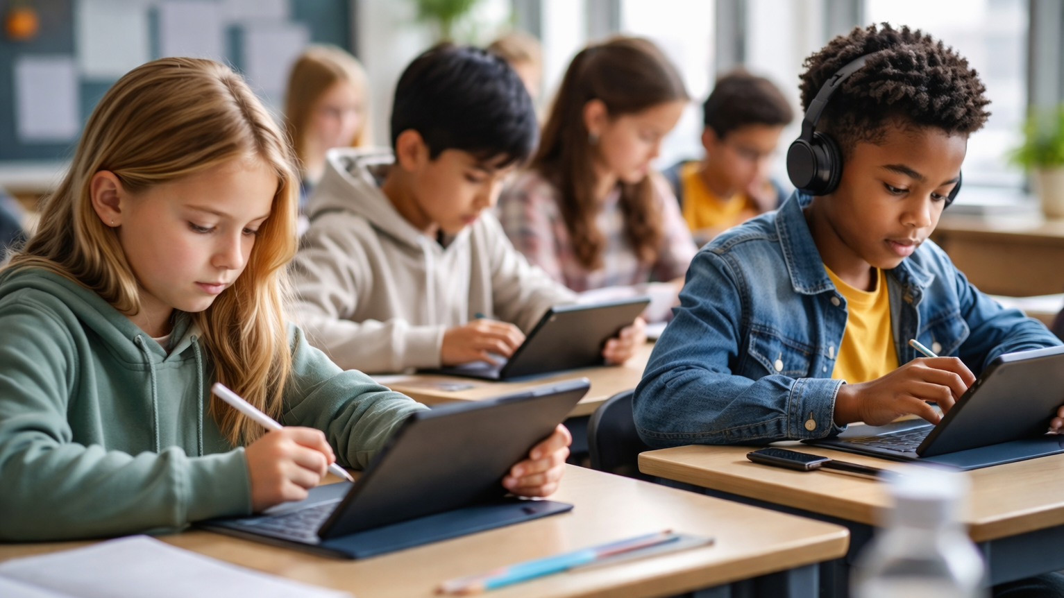 Étudiants dans une salle de classe moderne
