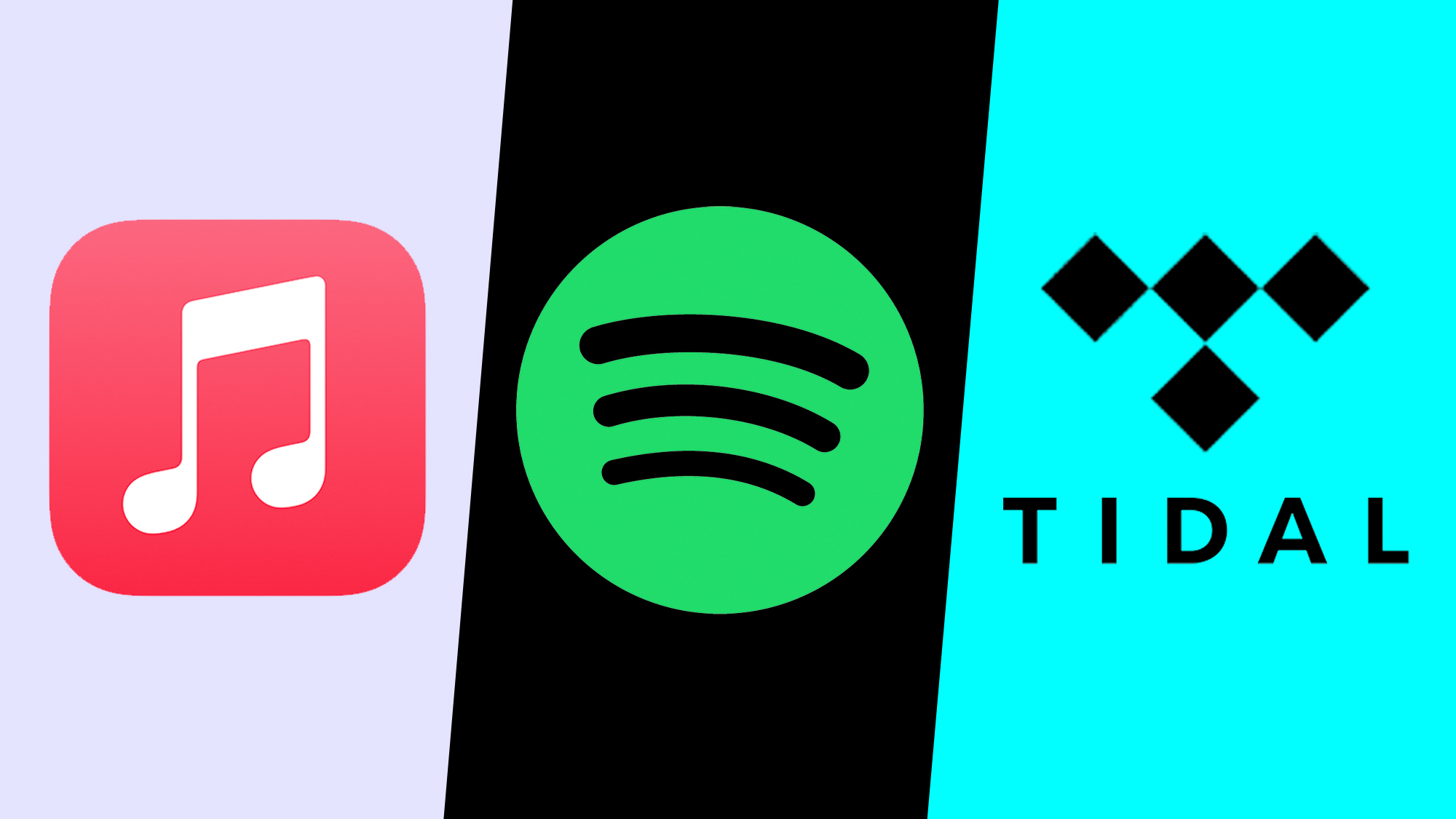 (de gauche à droite) les logos Apple Music, Spotify et Tidal