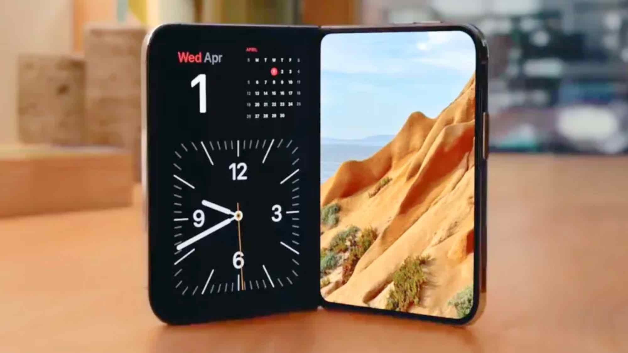 L'iPhone Duo posé sur une surface affichant le mode veille