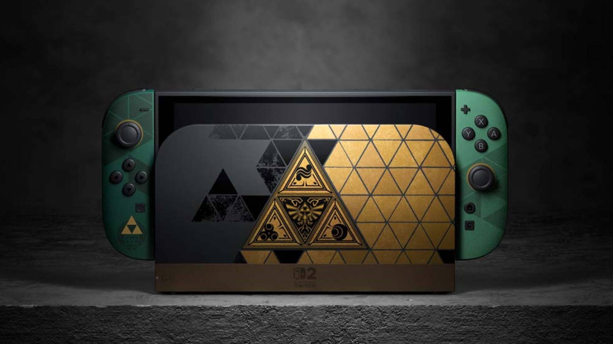 Console Switch 2 Legend of Zelda 40th Anniversary Edition sur une table en pierre